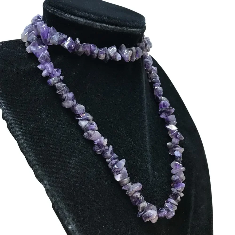 Vintage Amethyst Chip Nugget Bead Necklace Purple Infinity 148g 36” Handmade